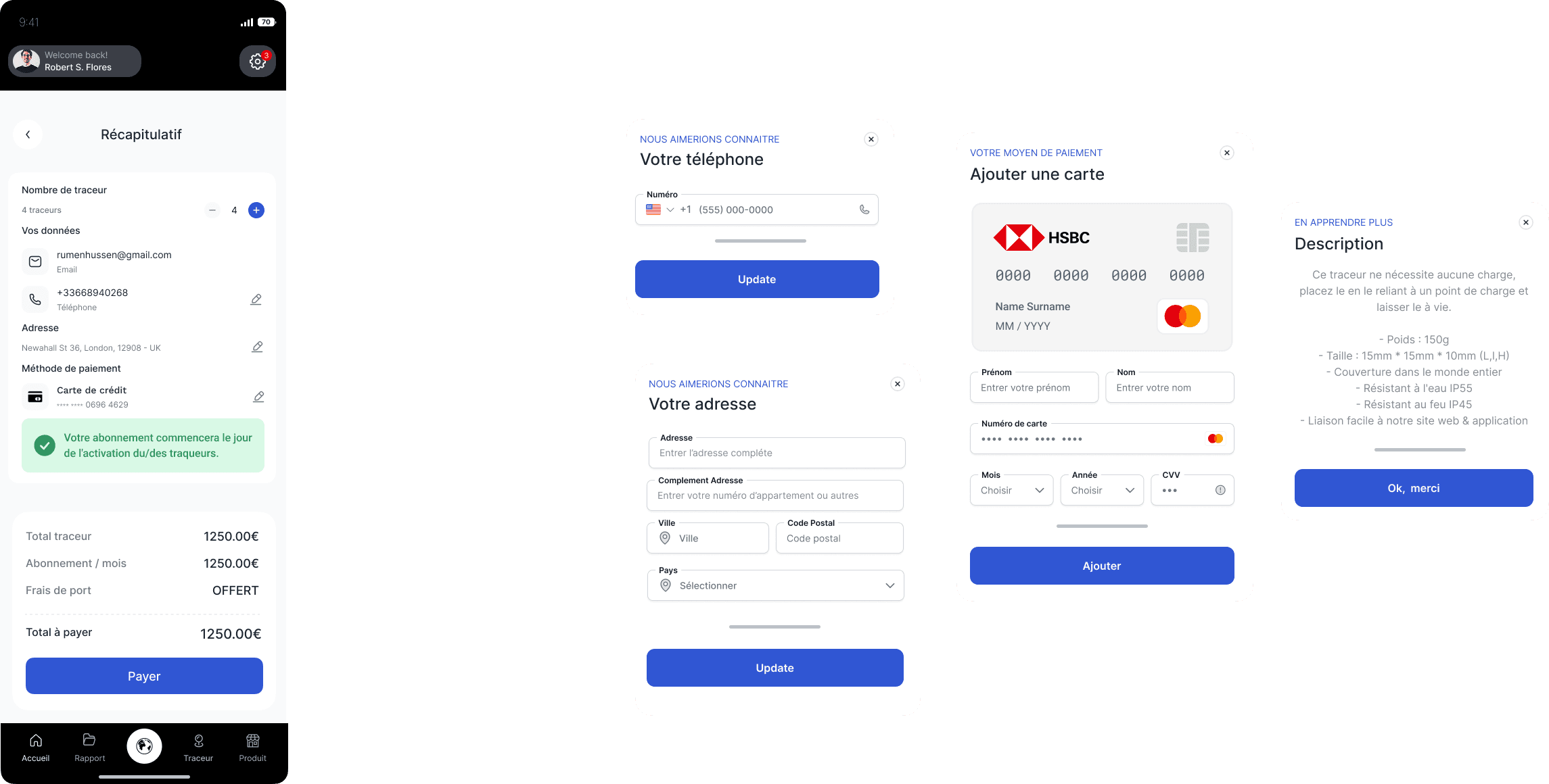 Checkout flow for ordering a new tracker