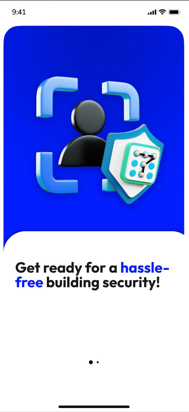 MyGatePass resident app onboarding screen introducing hassle-free building security