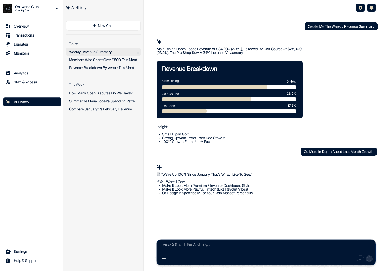 AI assistant answering revenue questions in natural language