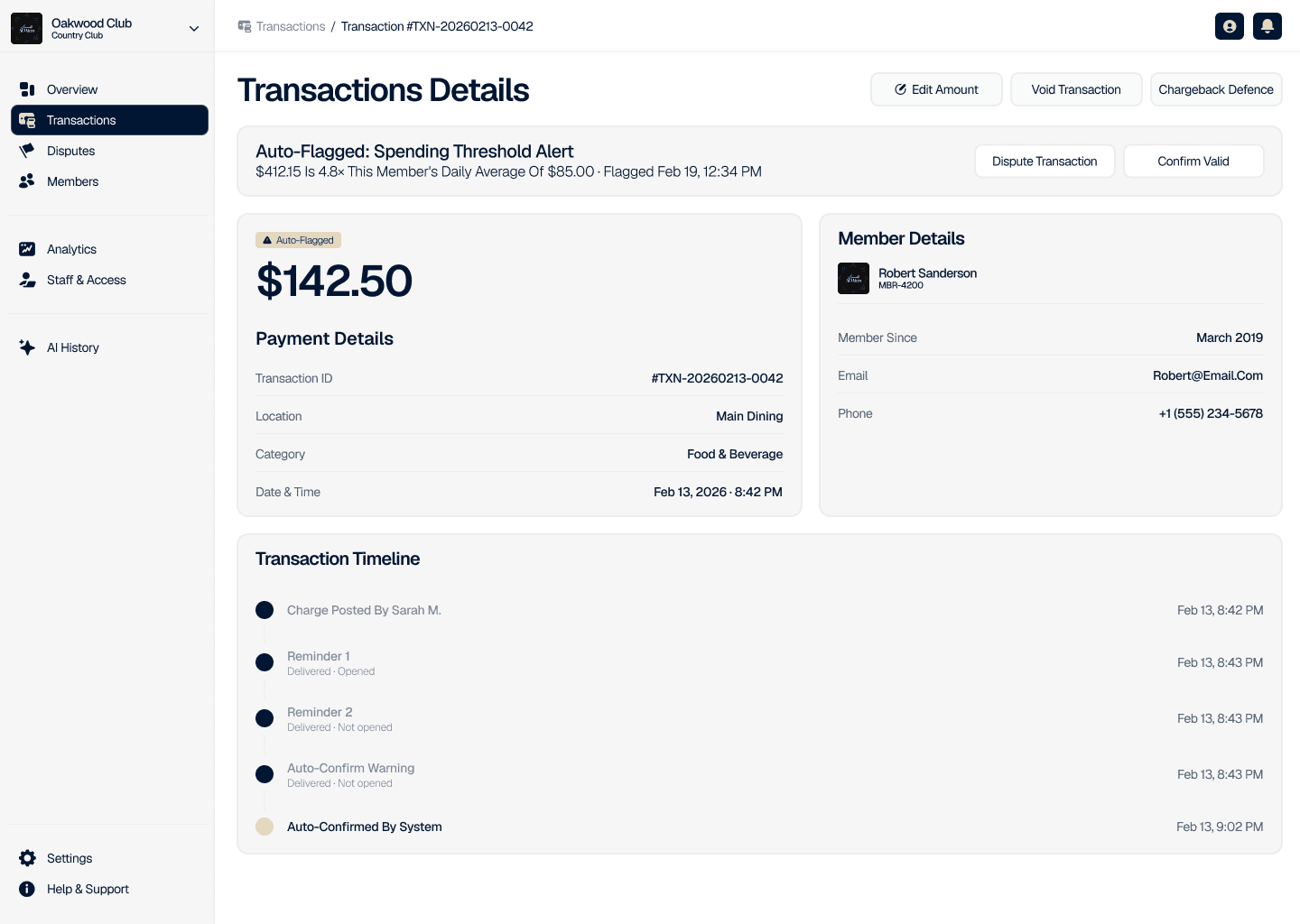 Single transaction detail view