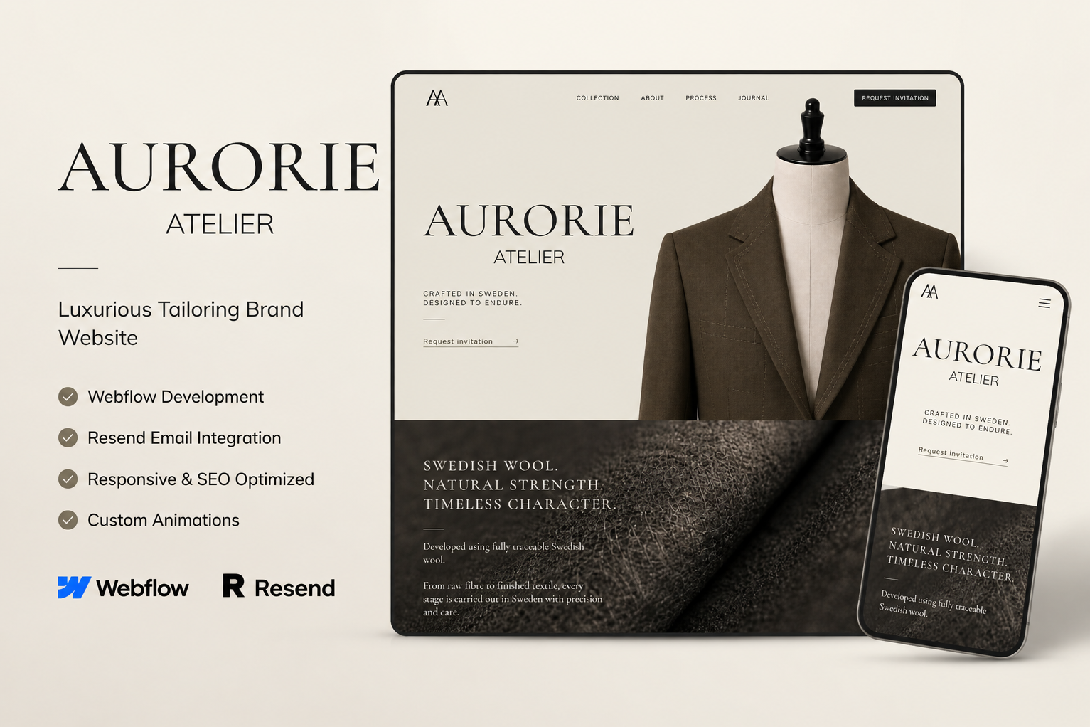 Aurorie Atelier luxury tailoring website presentation
