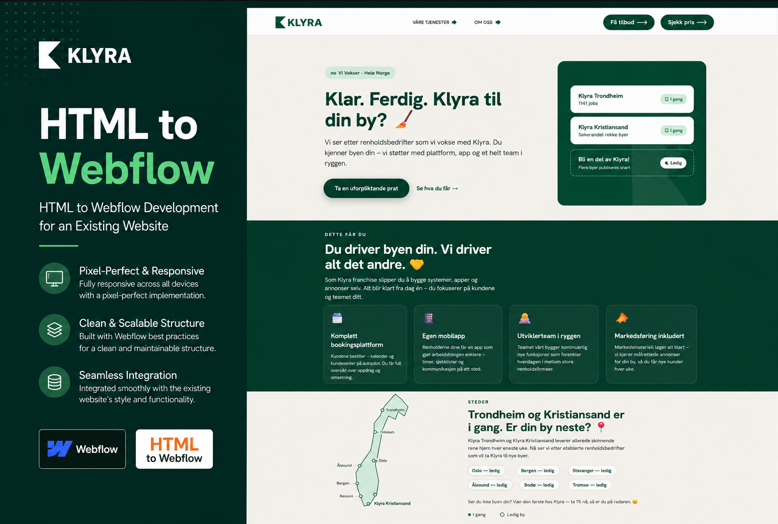 Klyra responsive HTML-to-Webflow project presentation